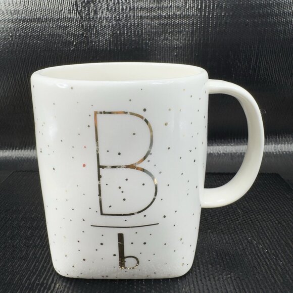 Anthropologie B Monogram Coffee Mug Cup Metallic Gold Letter Ceramic Mug Cup - Picture 1 of 11